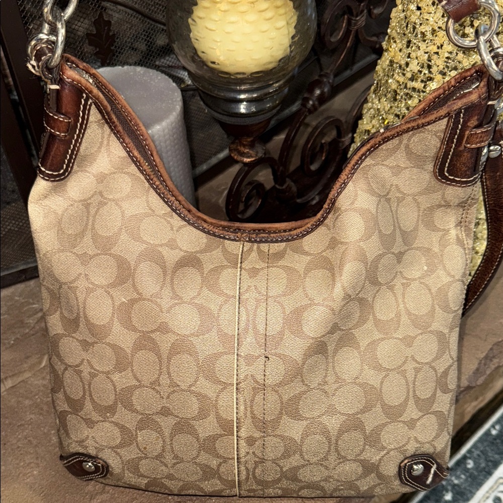 Coach Brown and Cream Signature Stripe Shoulder Bag and crossbody - Picture 8 of 14